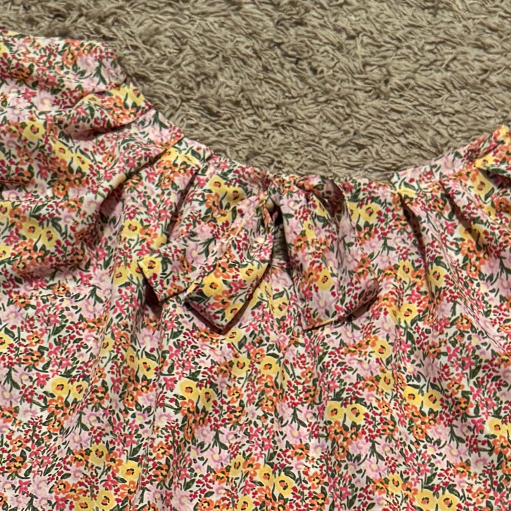 LC Lauren Conrad Sz 4X Floral Blouse - Pink and Yellow w/ pleat front, tie back - Picture 3 of 7